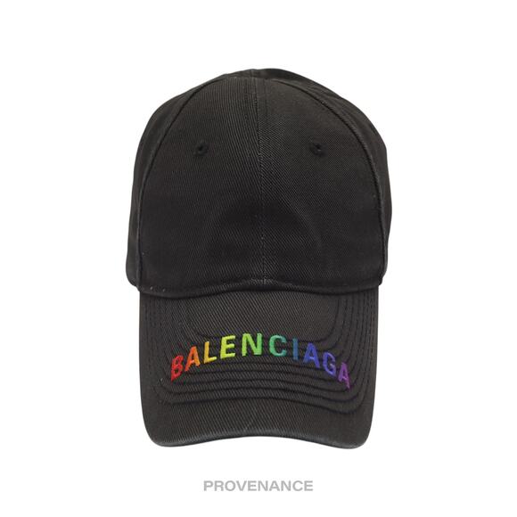 🔴 Balenciaga Embroidered Rainbow Logo Cap - Washed Black - Picture 1 of 12